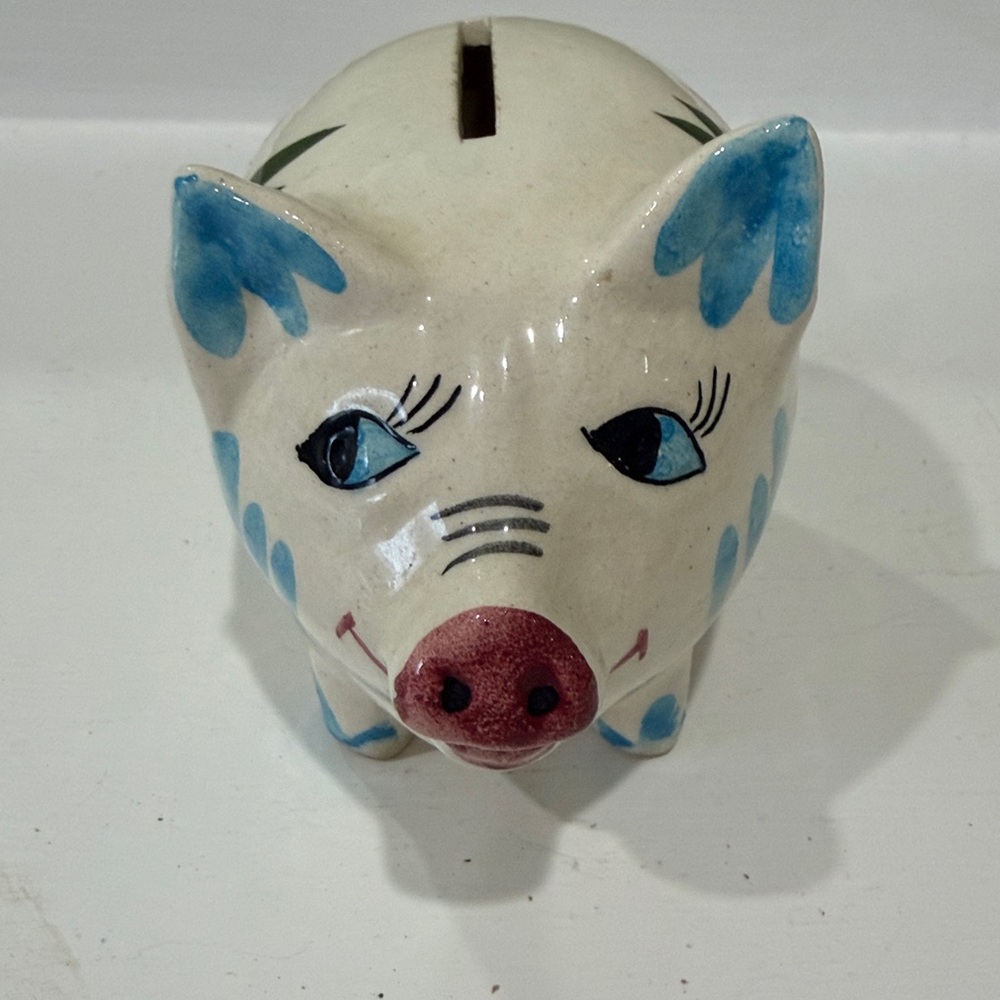 VINTAGE Mexican Folk Art Ceramic Piggy Bank Pig - Picture 2 of 6